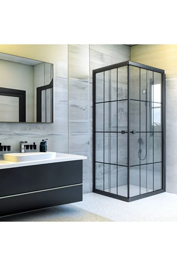 Duşakabin Kare Siyah Çizgi